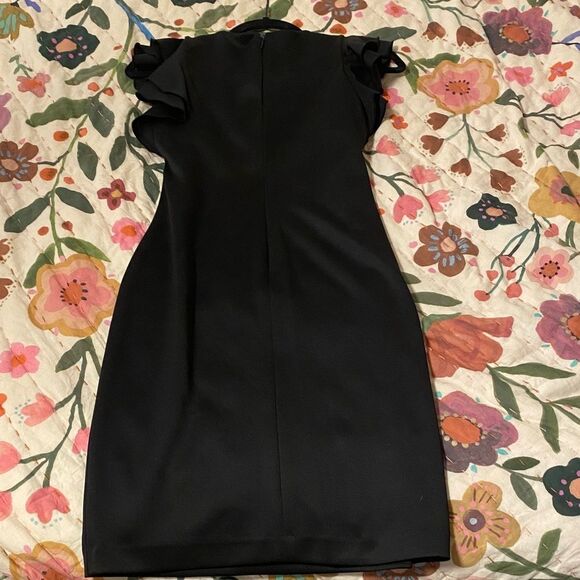 Tommy Hilfiger Black Midi Dress with Ruffle Sleeves Work School Office Small 2 - Picture 3 of 4